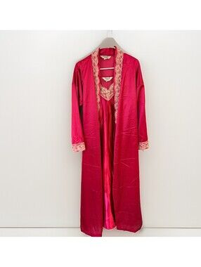 Vintage Satin Nightgown 2pc Lace Trim Pink Sz Large Improved Living